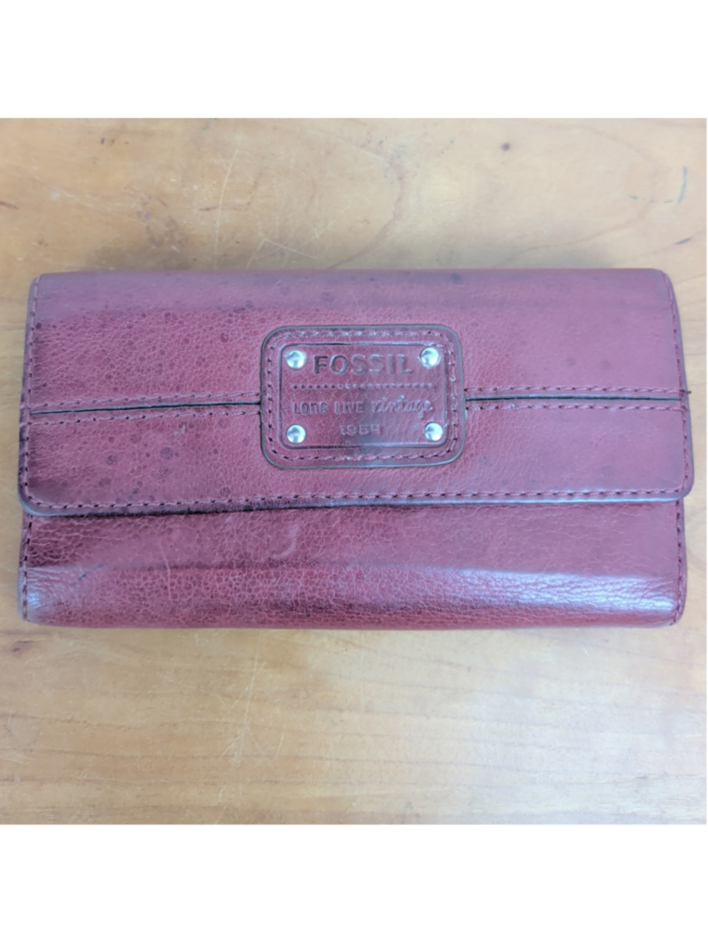 Fossil Mercer Red Leather Clutch Wallet